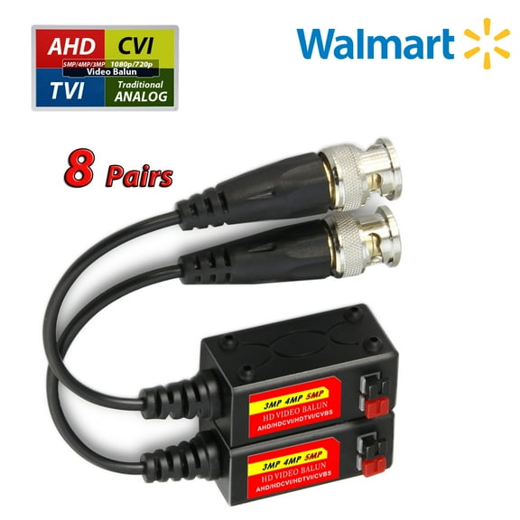 Evertech 8 Pairs (16 Pcs) Tool Less Megapixel Passive Video Balun UTP Cat5 / Cat6 CCTV via Network Cabling