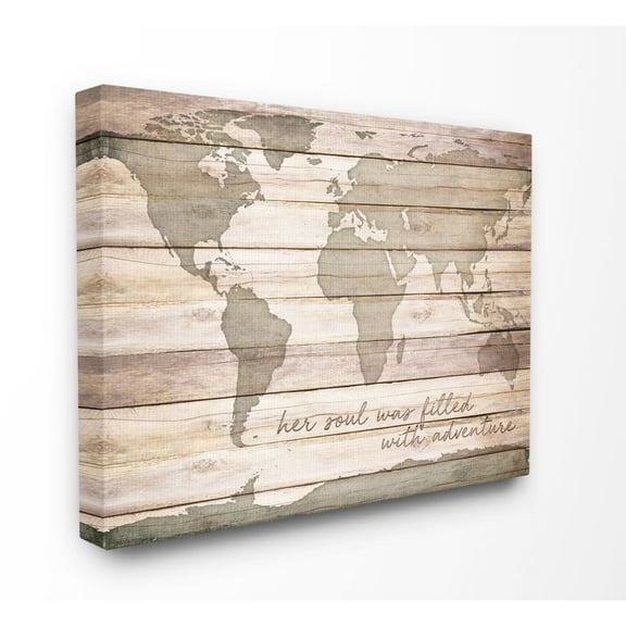Stupell Industries Inspirational Word World Map Wood Texture Design Canvas Wall Art by SD Graphics Studio