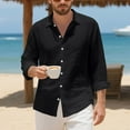 thumbnail image 3 of Stamzod Beach Shirts for Men Solid Color Long Sleeve Flax Button Down Shirt Casual Mens Vacation Shirts Black-3 XXL, 3 of 9
