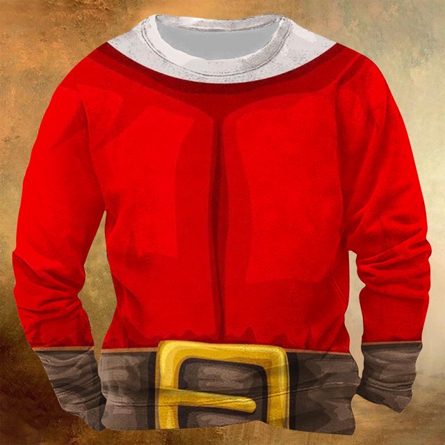 UVEASISHA Chandails de Noël Laids pour Hommes Chandails Décontractés Col Rond Père Noël Chandail Confortable Manches Longues T-Shirt d'Automne Chandail de Noël Amusant pour Hommes Rentrée des Classes Vente Rouge 4TG