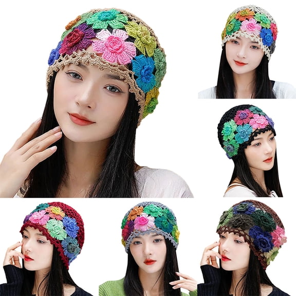 Helii Cute Hats for Women Vintage Handmade Embroidered Cotton Crochet Knit Hollow Out Floral Hat Breathable Lightweight for Spring Summer Fall