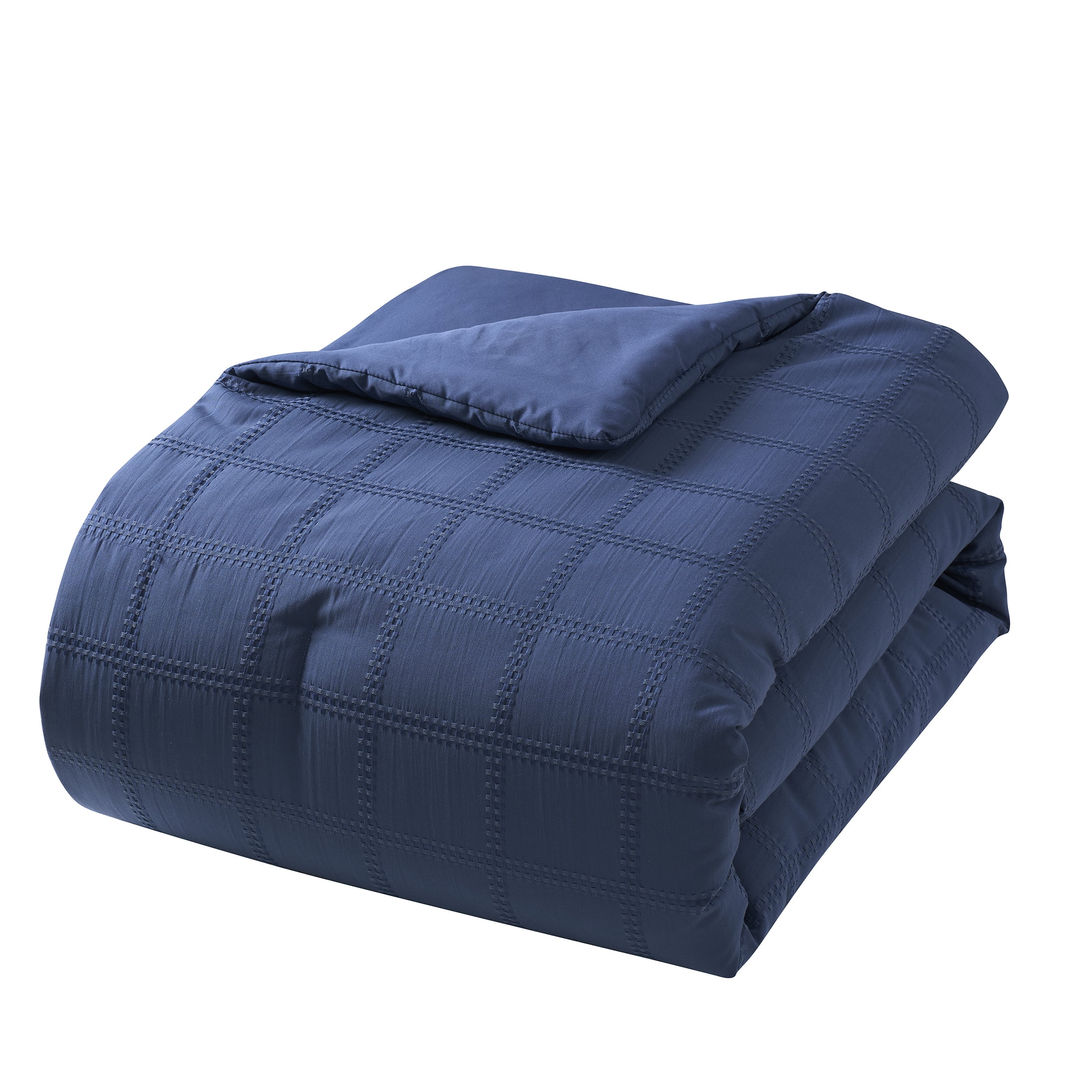 Mainstays 5-Piece Navy Waffle Check Comforter Set, King