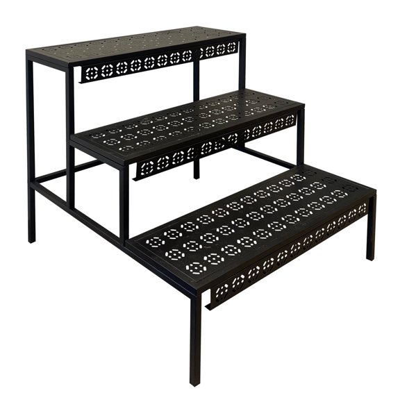 3-Tier Straight Plant Stand – Black Powder-Coated Steel, Indoor & Outdoor Decorative Display Shelf