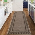 thumbnail image 4 of Garvee 2'x6' Modern Bordered Runner Rugs Checkered Rug for Hallway Bedroom, Washable Low Pile Rug Stain Resistant Indoor Carpet, Brown, 4 of 8