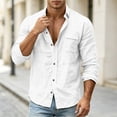 thumbnail image 6 of LEKWK Casual Button Down Shirts for men Long Sleeve Cotton Linen Textured Beach Tops with Chest Pocket Regular Fit Lightweight Summer Vacation Holiday Daily Wear White XL, 6 of 8
