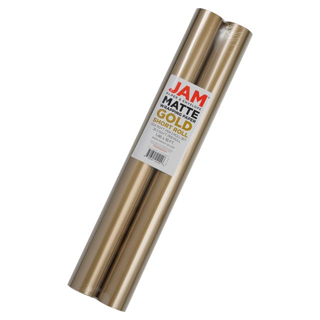 JAM Paper Matte Wrapping Paper, 52.6 Sq ft Total (17 in x 18 Ft Each), Gold Foil, 2 Rolls