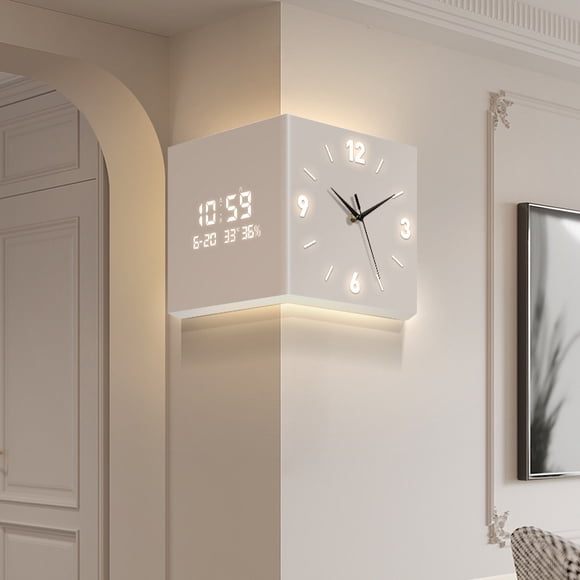 Living room corner clock, perpetual calendar, new electronic clock, modern and simple double-sided wall clock, creative corner wall clock
