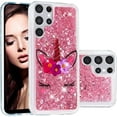 thumbnail image 2 of Case for Samsung Galaxy S23 Ultra, Galaxy S23 Ultra Case Cute Pink Glitter Luxury Sparkle Liquid for Girls Women Quicksand Clear TPU Protective Phone Case for Samsung S23 Ultra Wink Unicorn, 2 of 12