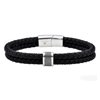 Arista Men's Black Leather Double Braided Bracelet Solid Stainless Steel,8"