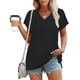 thumbnail image 2 of Tops de Manga Corta para las Mujeres Suelto Ajuste Cuello en V Manga Raglan Hendidura, Moda Blusa Sólida para el Hogar Y Diario, 2 of 9