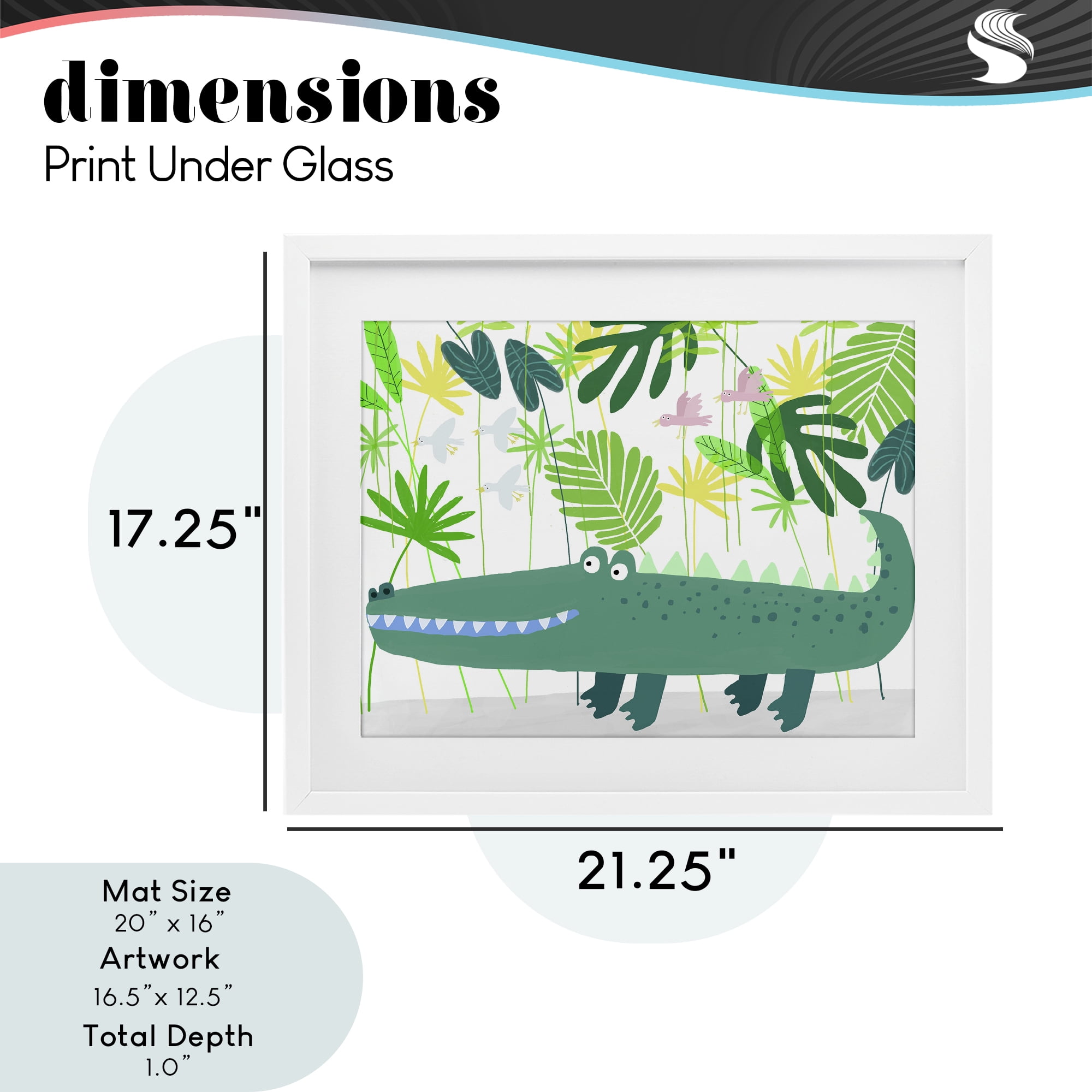 Stupell Industries Crocodile Jungle & Leaves White Framed Print Under Glass, design by Carla Daly