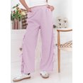 thumbnail image 3 of Women Y2k Plaid Long Pants Elastic Waist Bow Tie Side Slit Wide Leg Lounge Pants Gingham Loose Pants with Pockets, 3 of 6