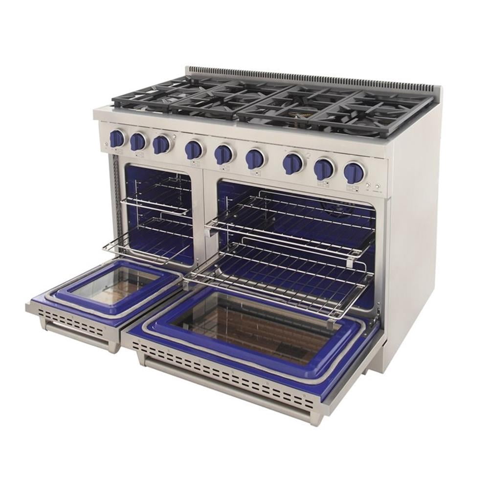 Pemberly Row 48" Stainless Steel Propane Gas Range in Blue/Silver
