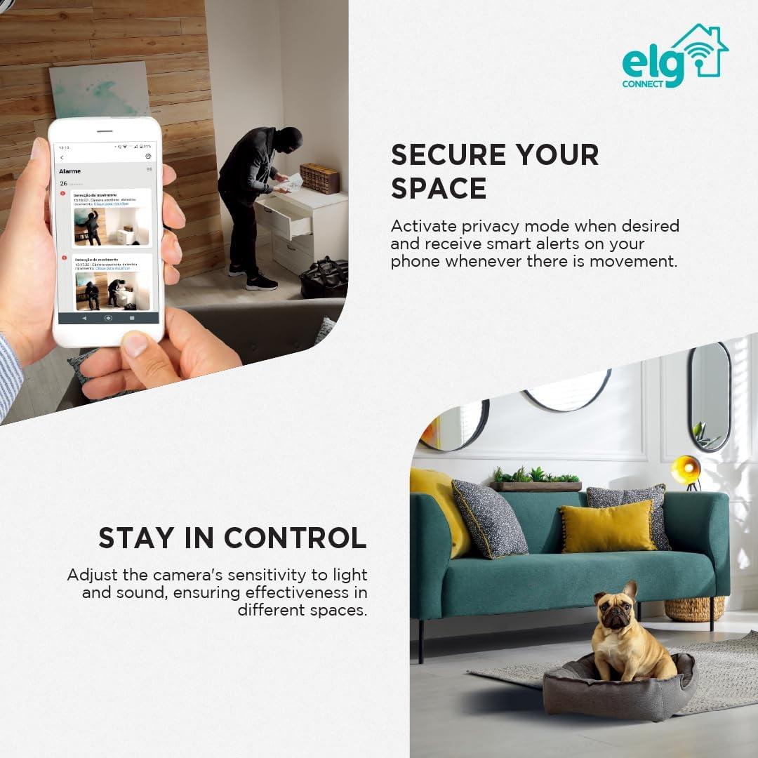 ELG Smart Indoor Camera 1080p HD WiFi Security Motion Detection Night Vision SOS Button Two Unit