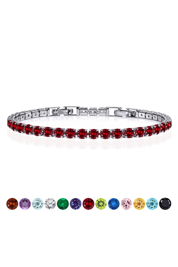 5.5 Carat July Ruby - Round Cut Birthstone Tennis Bracelet Eternity Design - White Gold Plating, Female, Adult
