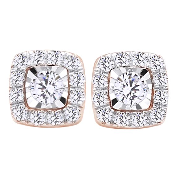 AFFY (0.33 cttw) Round Cut White Natural Diamond Square Stud Earrings In 10k Rose Gold