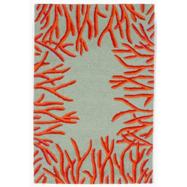 Liora Manne Spello Orange Coral Border Orange/Blue Outdoor Area Rug