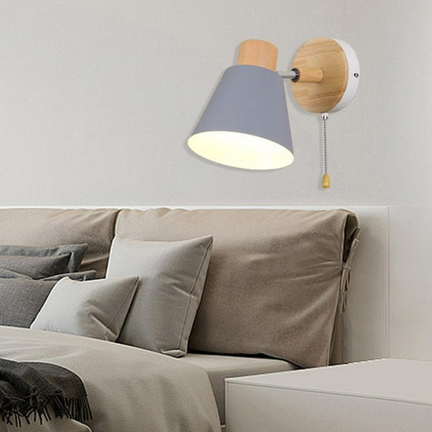 Aplique de lámpara de pared nórdica, luz con interruptor de cable de tracción accesorio de iluminación giratorio para sala de estar, hogar, cocina, Gris