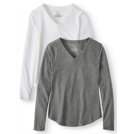 - No Boundaries Juniors' Brushed V-Neck Long Sleeve T-Shirt 2-Pack