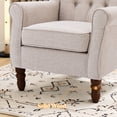 thumbnail image 3 of AFO Button-Tufted Wingback Accent Chair set of 2, Modern Mid-Century Armchair with Thick Padded Seat, Rolled Arm & Solid Wood Legs, For Bedroom/Office/Living Room, Beige, 3 of 15