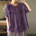 thumbnail image 4 of Camisetas de Algodón para Mujeres de Ajuste Suelto, Cuello en V Algodón Y Lino, Casual Suelto Camisa de Manga Corta, 4 of 7