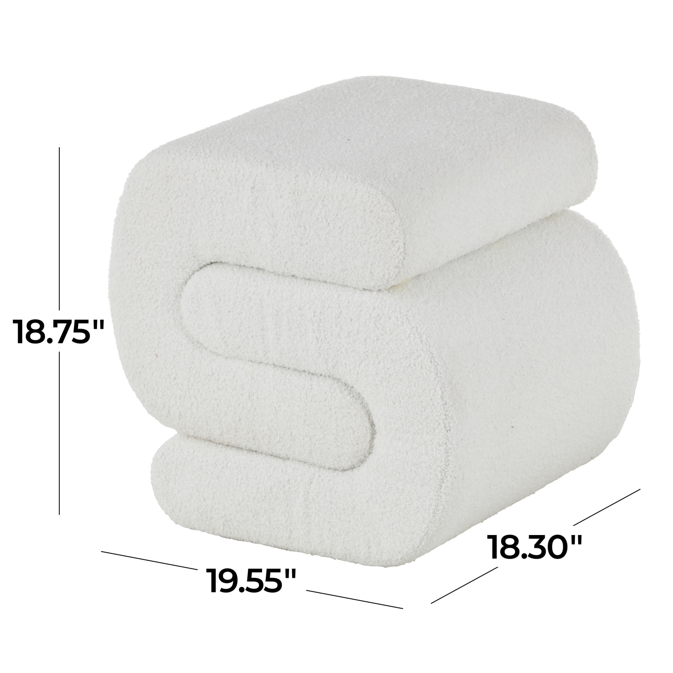 DecMode 20" x 19" White Polyester S- Shaped Ottoman with Connected Arches, 1-Piece