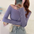 thumbnail image 2 of Women Square Neck Off Shoulder Long Sleeve Top Knit Blouse, 2 of 3