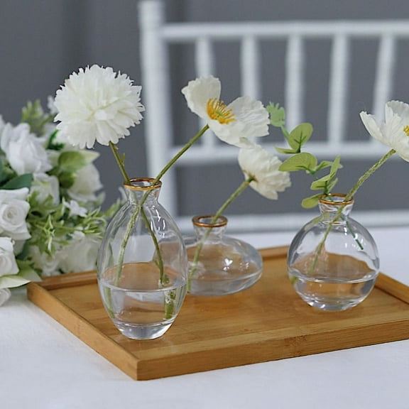 BalsaCircle 3 Clear Small Glass Flower Vases Metallic Gold Trim Table Centerpieces Party Events Decorations