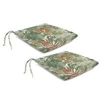 Jordan Manufacturing 18" x 19" Wesley Hedge Cream Leaves Rectangular Knife Edge Outdoor Chair Pad Seat Cushion with Ties (2 Pack)