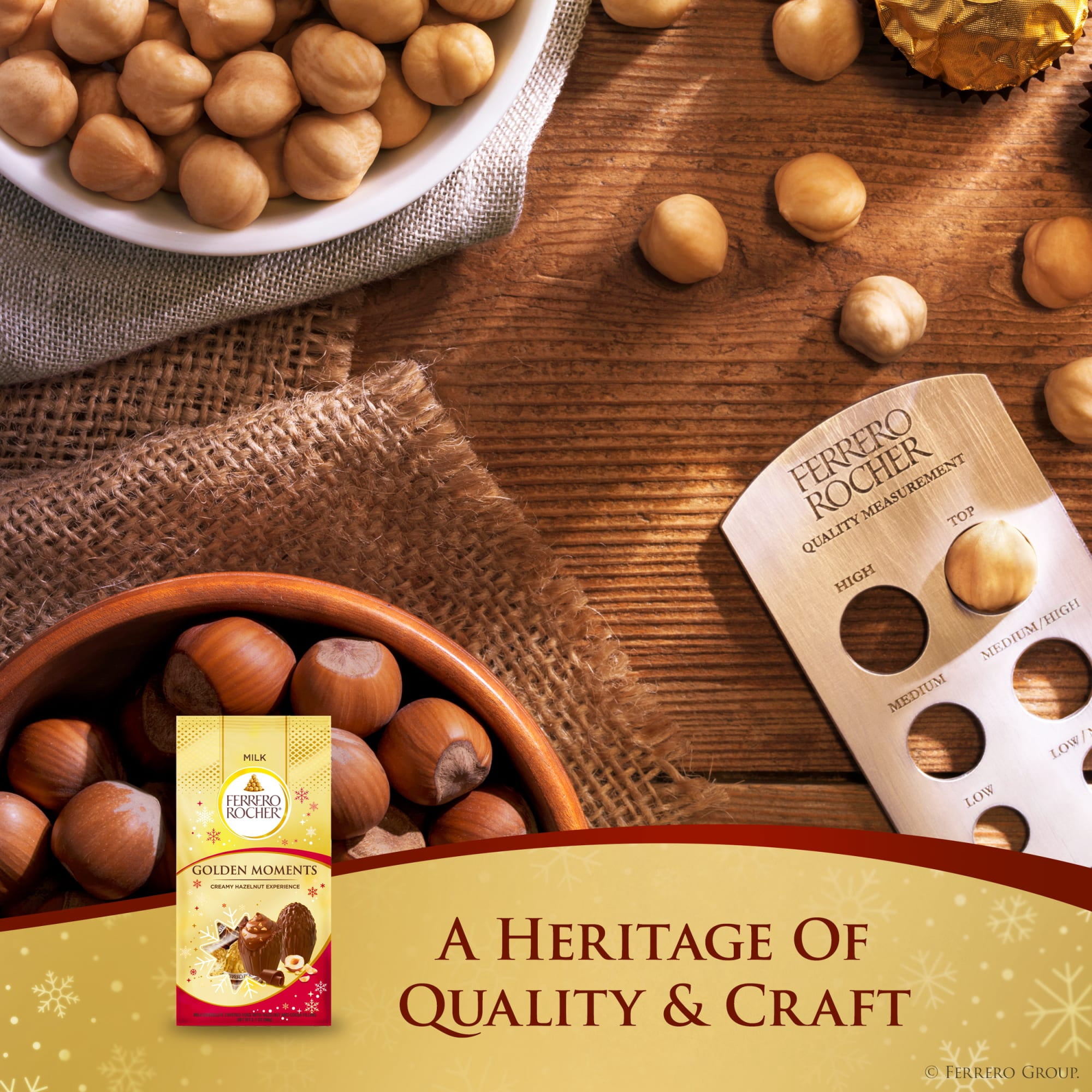 (2 pack) Ferrero Rocher Golden Moments, Premium Milk Chocolate Hazelnut, Individually Wrapped Holiday Chocolate, 3.1 oz bag