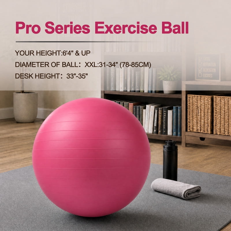 Signature Fitness 85 cm Yoga Exercise Ball with Foot Pump, Anti-Burst Slip-Resistant Stability Ball for Pregnancy, Pilates, Fitness, Balance & Core Workouts, Pink