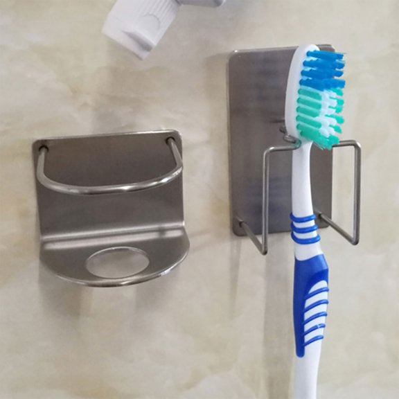 ETEREAUTY 2Pcs Toothbrush Holder Wall Mounted Stainless Steel Toothbrush Rack Plated Silver Bathroom