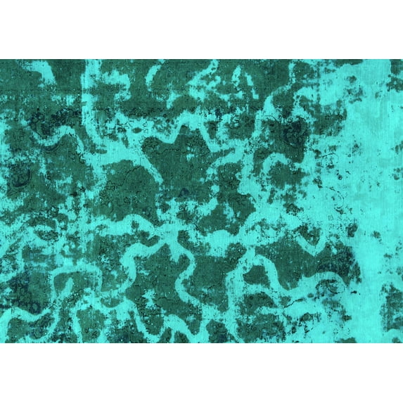 Ahgly Company Machine Washable Indoor Rectangle Oriental Turquoise Blue Modern Area Rugs, 8' x 12'