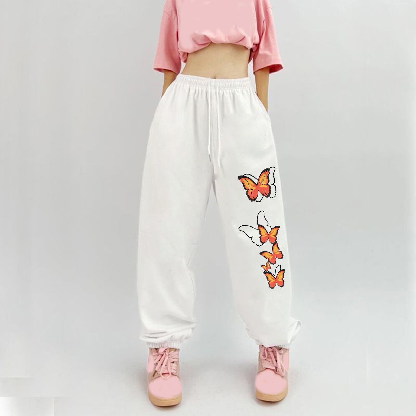 JURANMO Womens Fashion Sweatpants Baggy High Waist Drawstring Jogger Pants Cute Print Teen Girls Elastic Ankle Athletic Pants with Pockets Deals of