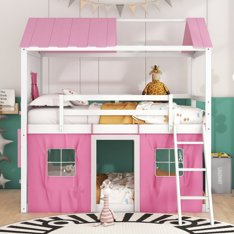 Harper Bright Designs Full Over Full Bunk Wood House Bed with