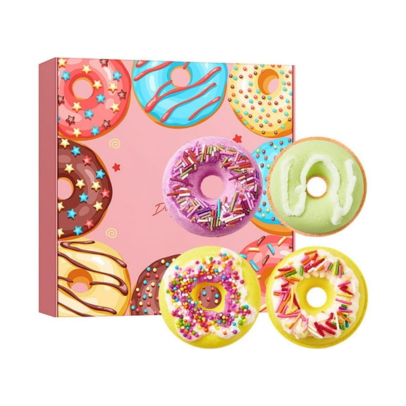 HHBEAUTY Bath Bombs, Macaron Donut Bath Salt Balls, 4 Donut Bath Balls Gift Set, Natural Organic Bubble Bath Balls, Women's Gifts, Self-Care Gift Set for Women Kids - 4 Scents