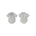 thumbnail image 2 of BemeyourBBs Newborn Baby Boy Summer Clothes Striped Bubble Romper Infant Boy Contrast Color Short Sleeve Turn Down Collar Button Up Shirt Bodysuit Jumpsuit, 2 of 9