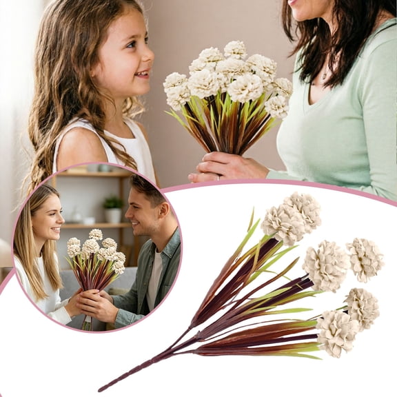 7 Heads Artificial Hydrangea Flowers, Silk Chrysanthemum Bouquet for Wedding Centerpieces and Home Decor, Beige