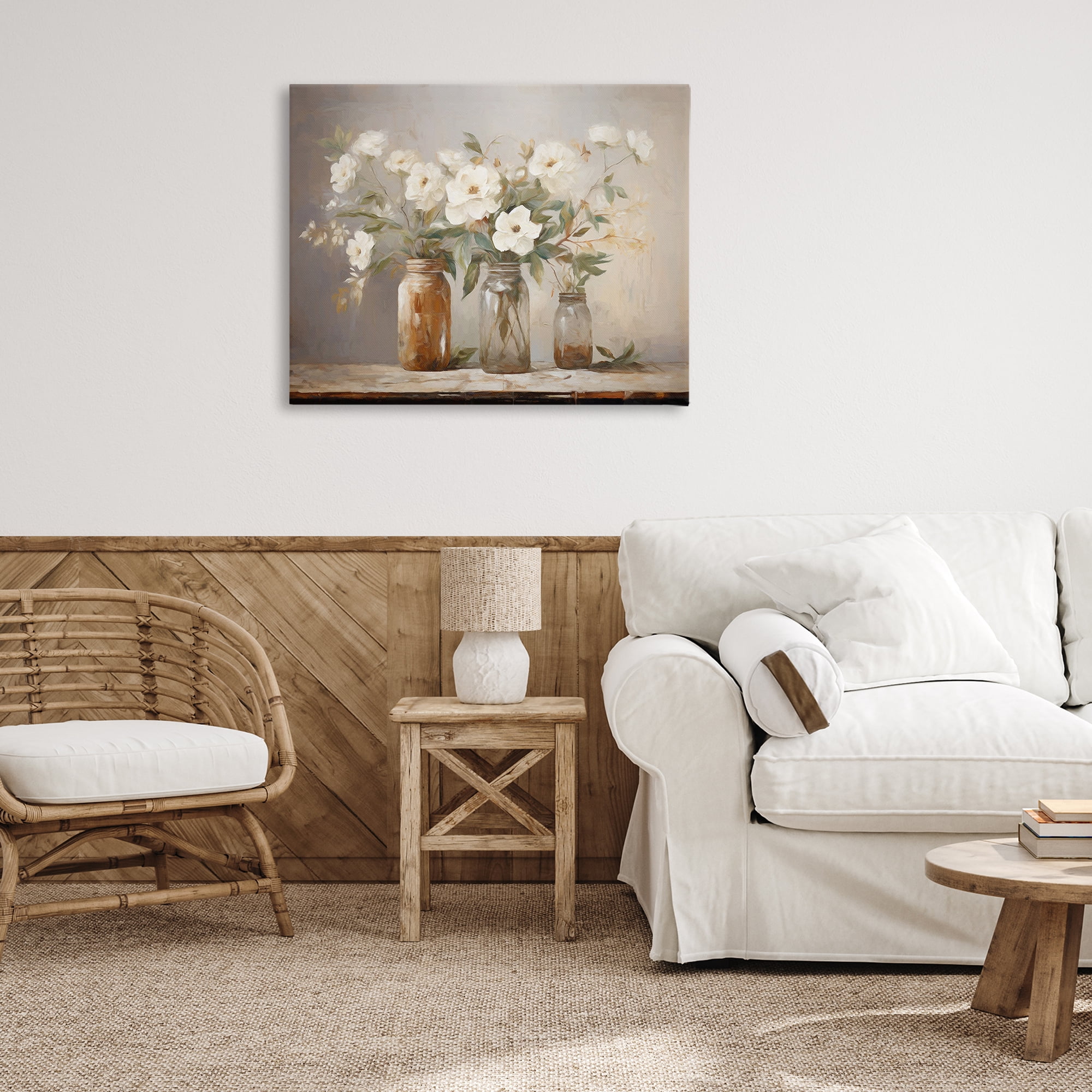 Stupell Industries Country Magnolia Jars Botanical & Floral Painting Gallery Wrapped Canvas Art Print Wall Art, 40 x 30