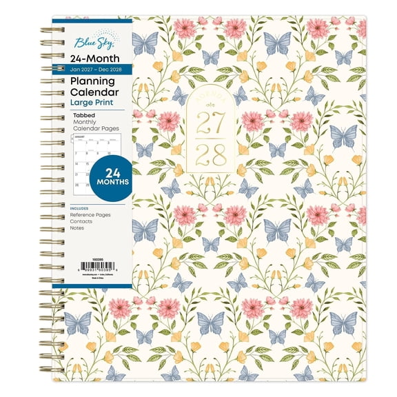 Blue Sky 24-Month 2027 Monthly Large Print Planner Calendar, January 2027 - December 2028, 8" x 10", Flexible Cover, Laminated Tabs, Durable Twin Wire Binding, Moyer