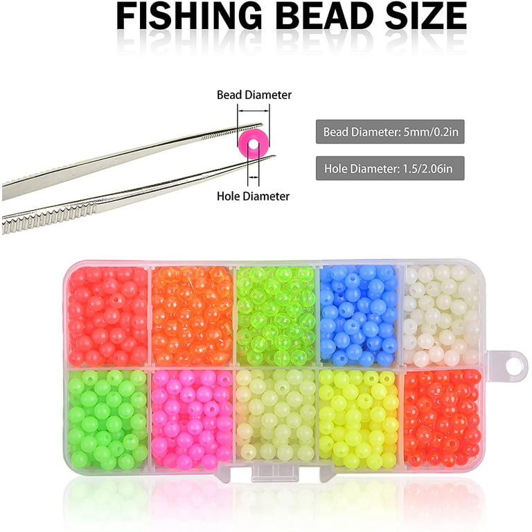 1000pcs Fishing Beads Assorted Kit - 5mm Round Float Glow Fishing Beads  Luminous Hard Plastic Fishing Rig Beads Saltwater Freshwater Fishing Lures  Tackle 