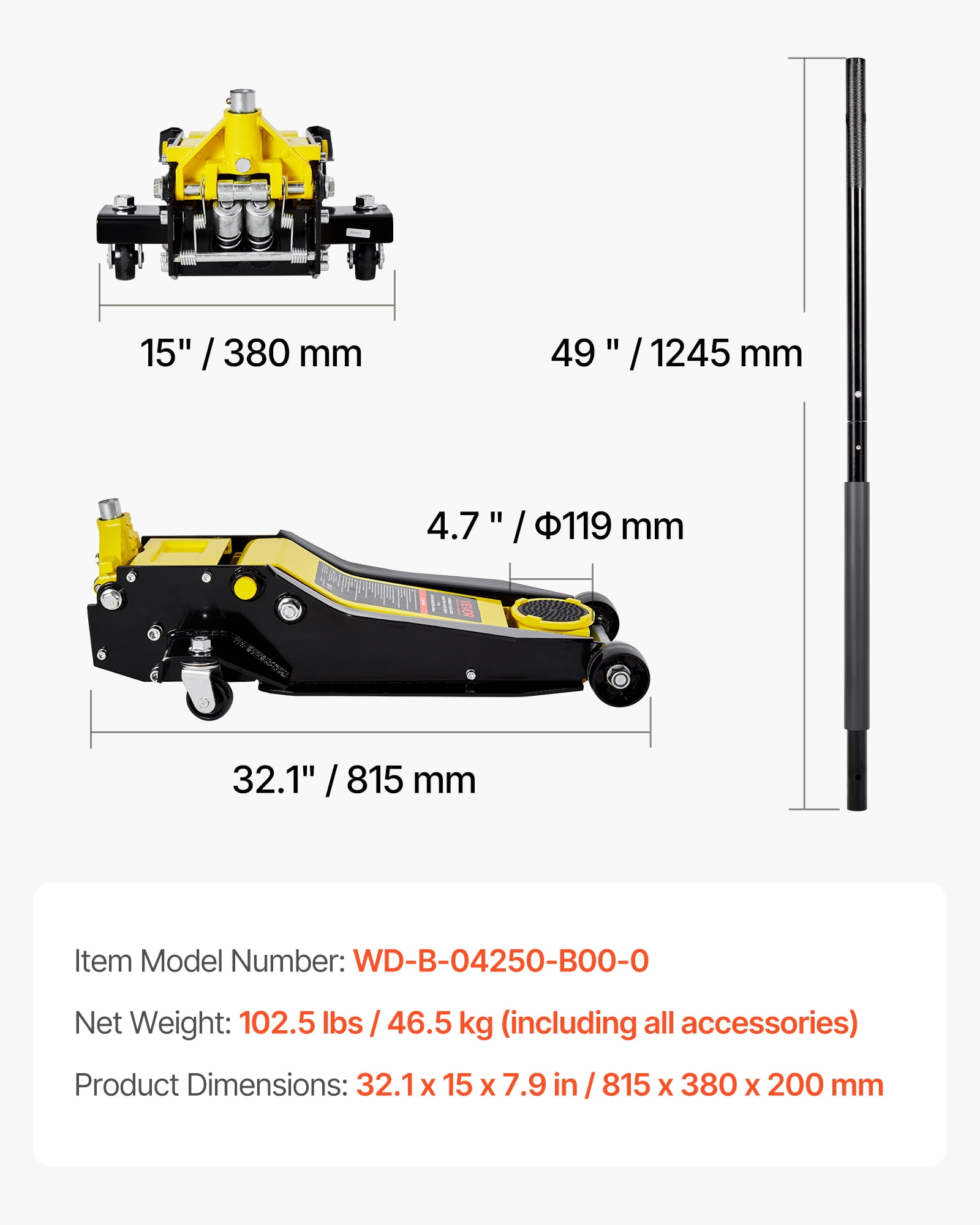 VEVOR Low Profile Floor Jack,4 Ton (8818 lbs) Capacity,Steel Racing Floor Jack with Dual Pistons Quick Lift Pump,Hydraulic Trolley Car Lift for Sport Utility Vehicle,Lifting Range 3.9-21.5 Inches