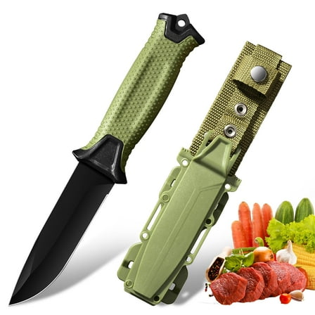 Fixed Blade Outdoor BBQ Knife with Sheath Precision Stainless Steel Kitchen Knife Profession Boning, Peeling Knife, Compact Chef's Knife for Home Cooking and Camping BBQ