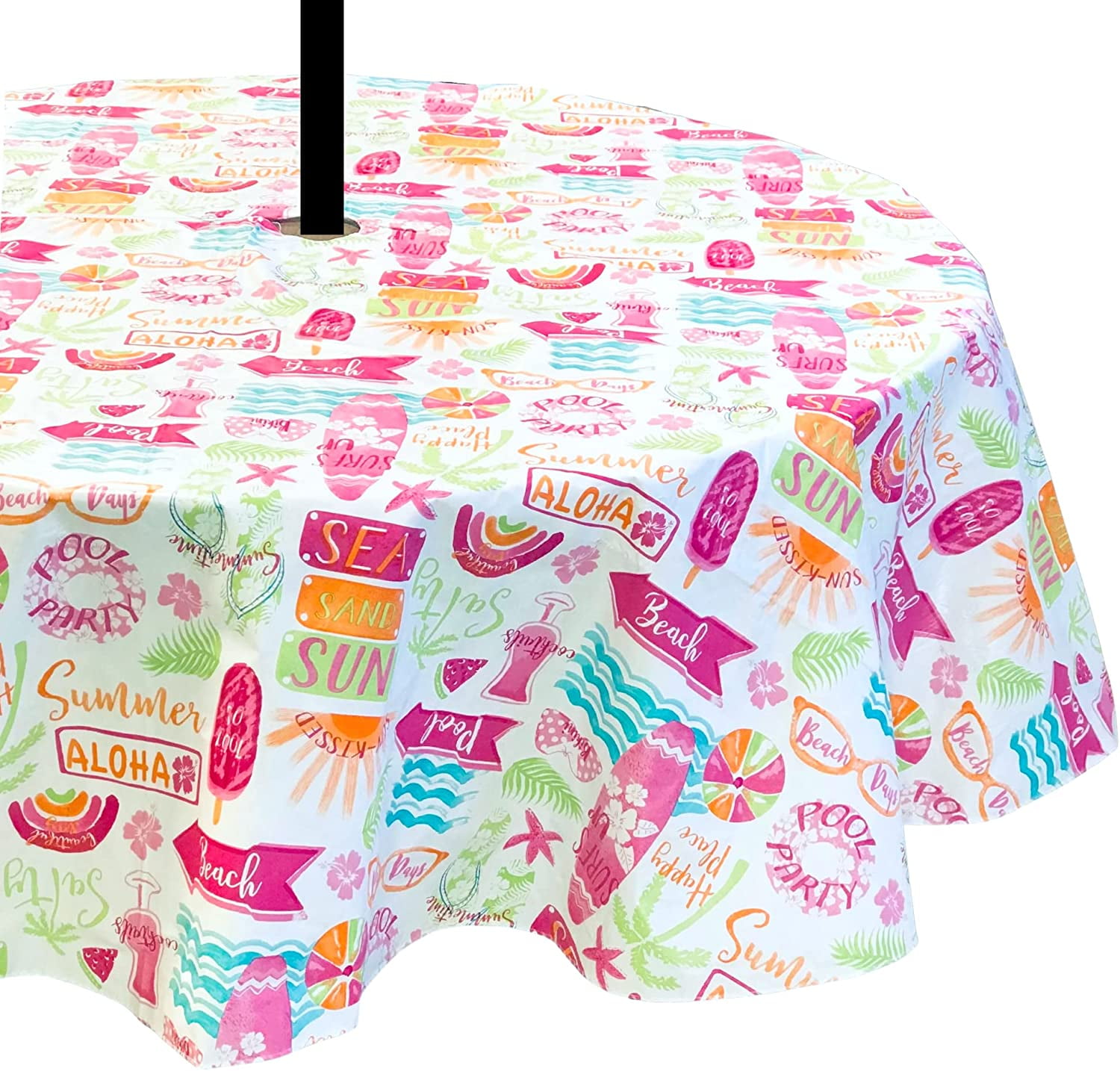 Elrene Summer Tropical Party Vinyl Tablecloths Umbrella Hole with