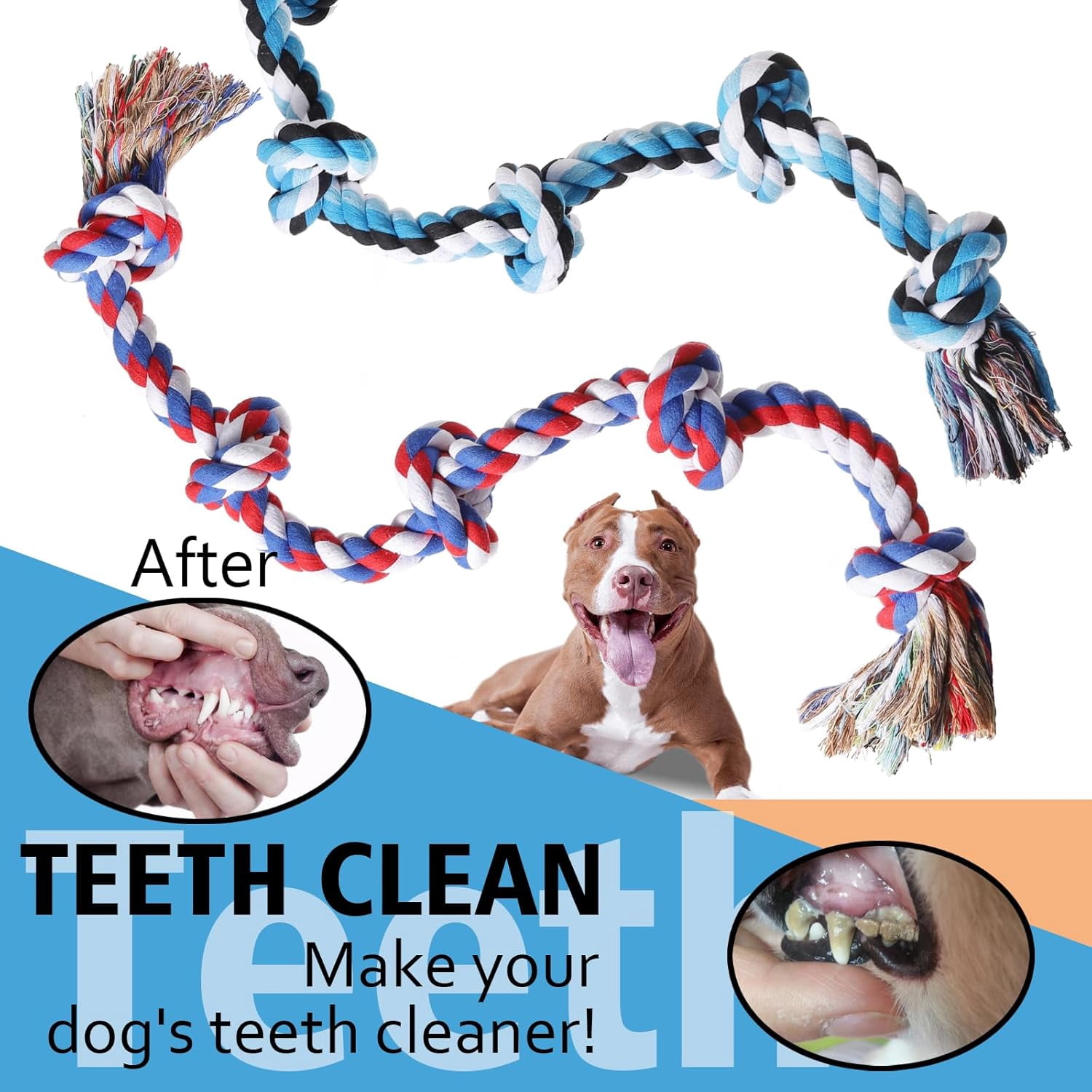 Dog Rope Toys for Large Dogs Aggressive Chewers, Dog Chew Toys for Large Breed Indestructible, Heavy Duty Tough 3 Feet 5 Knots Dog Toy, Sturdy Rope toy for Dogs Tug of War Dog Toy Teeth Cleaning