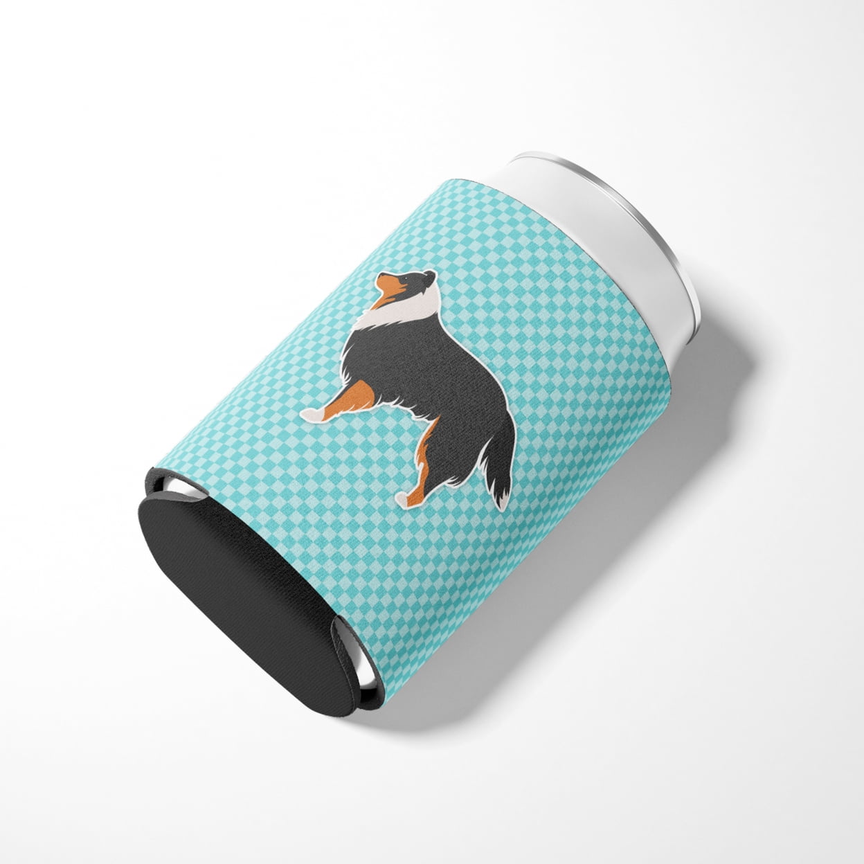 Caroline's Treasures BB3730CC Sheltie/Shetland Sheepdog Checkerboard Blue Can or Bottle Hugger, Can Hugger, multicolor
