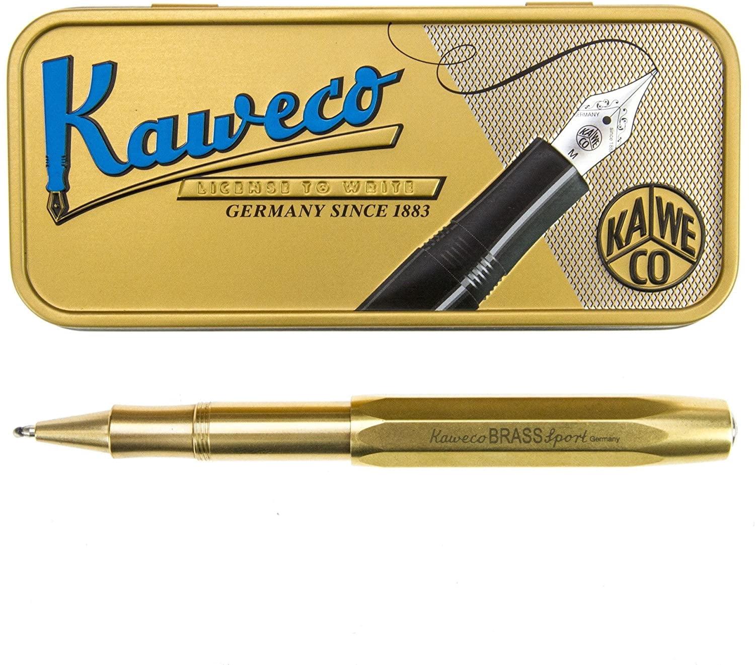 Kaweco Brass Sport Gel/Ballpoint Pen Including 0.7 mm Rollerball Pen Refill for Left Handed and Right-Handed in Classic Design with Ceramic Ball I Gel Rollerball 13.5 cm