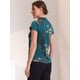 thumbnail image 4 of Blusa de satén para mujer Blusa de trabajo sedosa floral con cuello alto Azul marino S, 4 of 6