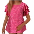 thumbnail image 2 of Women's Plus Size Ruffle Short Sleeve Blouse Dressy Casual Round Neck Tunic Tops Summer Trendy Dot Print Loose Fit Shirts, 2 of 6