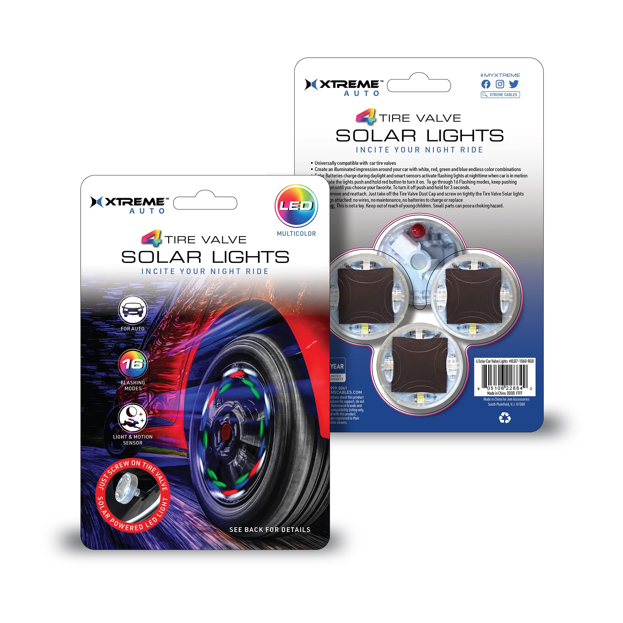 Xtreme Solar Powered Tire Valve LED Lights, 16 Selectable Flashing